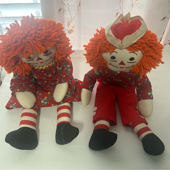 Raggedy Ann and Andy 19” Handcrafted Dolls with Orange Yarn Hair Vintage - Picture 11 of 13